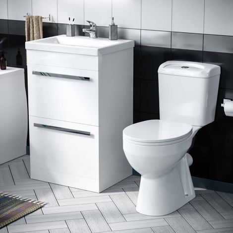 Nanuya 510 mm Basin 2 Drawer Vanity Cabinet & WC Toilet Pan 2-Piece Suite (1/5)