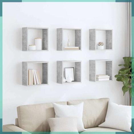 807012 étagères cube murales 6 pcs Gris béton 30x15x30 cm (1/5)