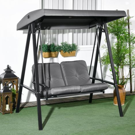 Columpio de jardín de acero 2 plazas gris oscuro con techo UV regulable (1/5)