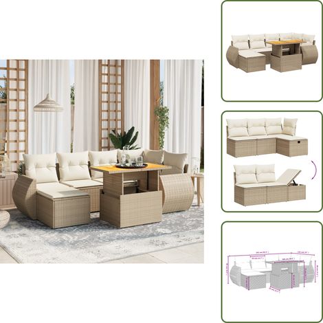 Salon de jardin avec coussins 7 pcs beige résine tressée - Ensemble Salon De Jardin - Mobilier Extérieur - Résine Tressée - Rotin Synthétique - Table Extensible (1/5)