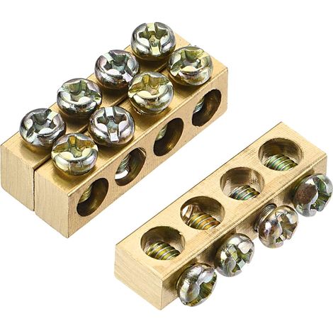 Borne Terre Barre Vis Bloc Barrière Laiton 4 Positions 28,4mm x 5,5mm x 7,5mm pour Électrique Distribution 3 Pièces (1/5)