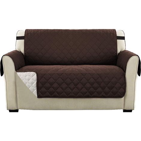 Wendbarer, doppelseitiger, gesteppter Sofabezug, Luxus Extra, weich, wasserabweisend mit elastischen Befestigungsbändern (2-Sitzer-Sofa, Braun) (1/5)