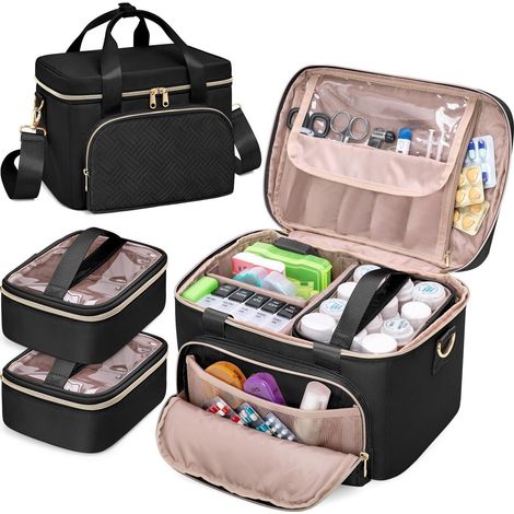 Sacoche médicale avec 2 inserts, Noir, pour Voyage & Maison