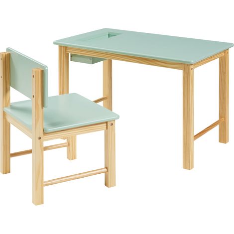 Bureau et chaise pour enfants naturel vert menthe (1/5)
