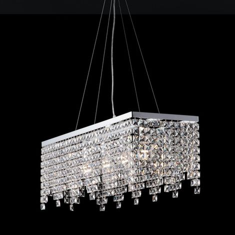 Araña elegante y hierro cromado cuatro luces pedrería cuadrada 71x30x h28 cm