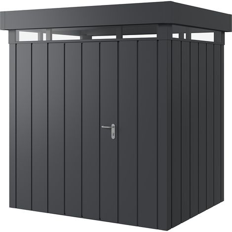 Hörmann Metall-Gerätehaus "Juno" mit Flachdach, JFD4 - Modern, 214 x 166 cm (B x T), anthrazit, 1-flüglige Tür, Anschlag links, mit Lichtband (1/5)