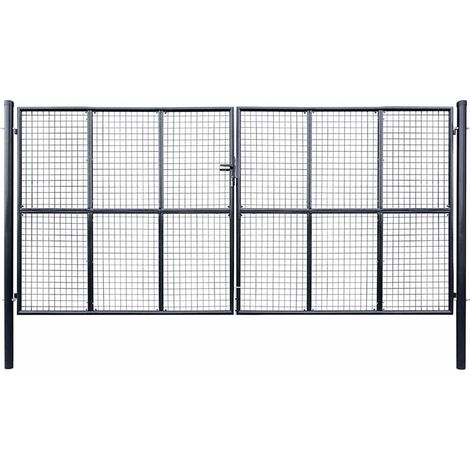 Portail de jardin grillagé, acier galvanisé, 400 x 175 cm, gris