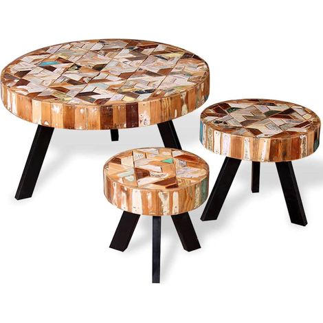 Maison Exclusive - Set Tavolino da Salotto 3 pz in Legno Massello Riciclato (1/5)
