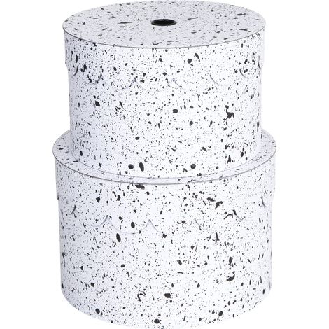 lot de 2 Boîtes Rondes Avec Couvercle – Boîte Avec Couvercle pour les Vêtements, les Jouets – Caisson de Rangement Rond en Panneaux de Fibres et Papier Effet Lin – Noir moucheté (1/5)