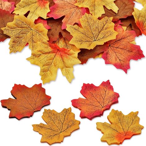 Künstliche Ahornblätter 200 Stück, 4 Farben, Herbstlaub Deko für Halloween, Erntedankfest, Hochzeit (1/5)