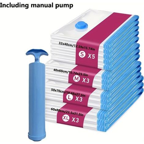 Set of 14 vacuum storage bags with portable hand pump for travel clothes - AquaForge (1/5)