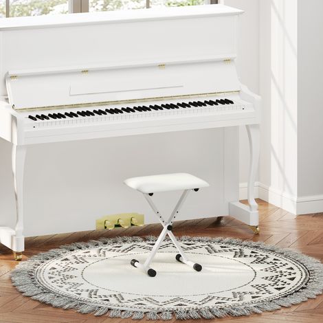 Tabouret piano pliable, banc piano réglable en hauteur, siège rembourré en PU, blanc, 39 x 29 x 37-47 centimètres