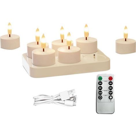 Bougies Chauffe-Plat Rechargeables Sans Flamme avec Station de Charge, 6 Bougies Chauffe-Plat à Piles avec Télécommande et Minuteur (1/5)
