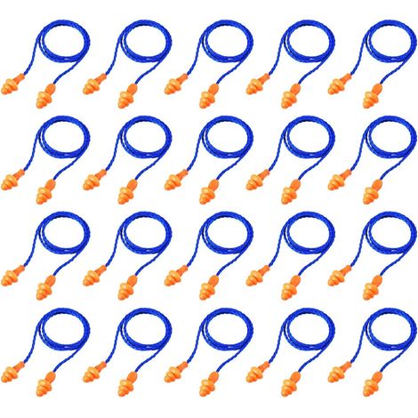 20 paia di tappi per le orecchie con cavo, tappi auricolari in silicone riutilizzabili per dormire, tappi auricolari antirumore per la protezione dell'udito (blu) (1/5)