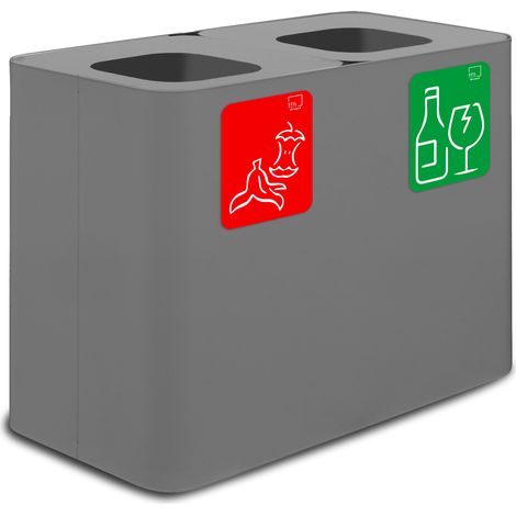 Pattumiera Sistema di Raccolta Rifiuti 77x38xh50 cm In Acciaio Verniciato 2 Scomparti Grigio (1/2)