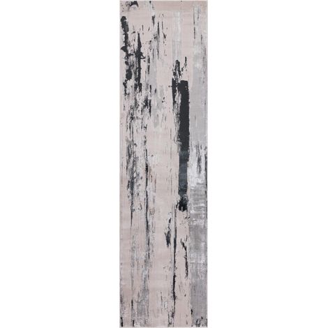 Marbled Rug for Living Room Bedroom Aurora AU10 Glacier Quality Modern Abstract Soft Silky Shiny Metallic Silver Grey Hall Runner Rug in 66x240 cm (2'3"x7'10")