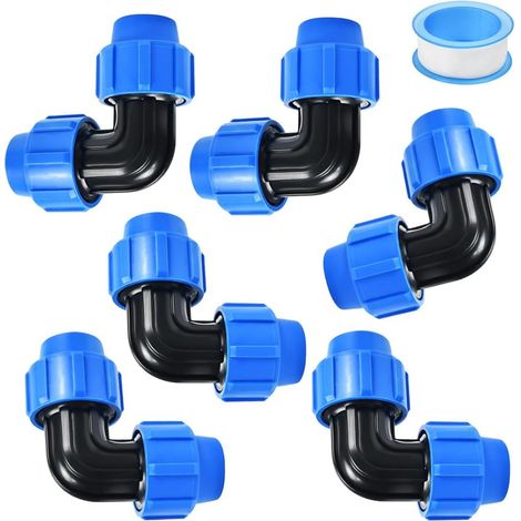 Pack of 6 PE Pipe Elbow 25 mm PN16 DVGW Polyethylene Pipe Connector for Drinking Water 25 mm 90° Pipe Elbow Compatible with Quick Fitting Systems (Use in (1/5)