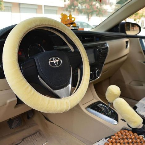 Housse de volant en peluche, housse de volant d'hiver, protection pour levier de vitesse et frein à main, housse de volant télescopique universelle en peluche pour voiture, rose (1/5)