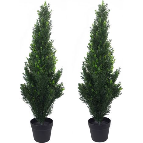 90cm Pair of Artificial Cedar Cypress Topiary UV Resistant