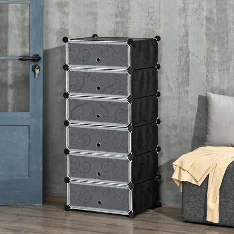 Meuble de rangement à chaussures modulable 6 cubes rectangulaires empilables - noir (1/5)