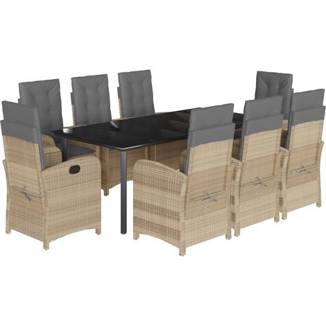 Maison Exclusive - 9-tlg. Garten-Essgruppe mit Kissen Beigemischu