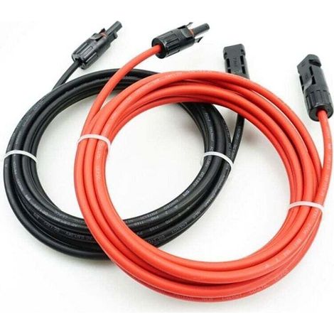 Câble de rallonge pour panneau solaire de 4 mm² avec connecteurs mâle et femelle, 1 m noir + 1 m rouge pour applications photovoltaïques (1/4)