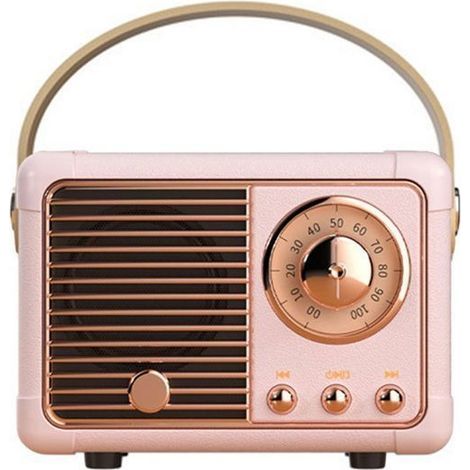 Retro Pink Bluetooth Speaker - Mini, Portable and TF Card Compatible - Clear and Powerful Sound (1/4)