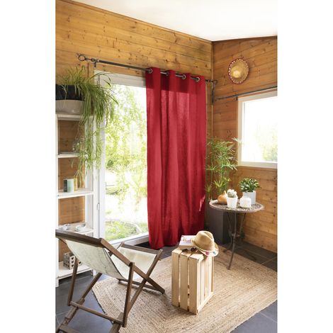 Rideau 100% coton prélavé 140 x 260 cm Kala Rouge cerise (1/2)