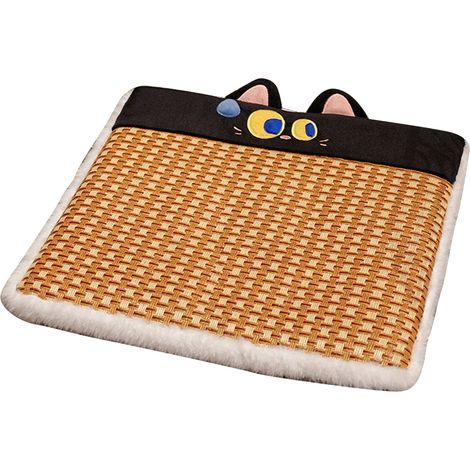 Coussin de Chaise Été Respirant, Tapis de Siège Frais Antidérapant avec Motif Chat Noir, pour Bureau et Voiture, Fond Anti-Glisse (1/5)