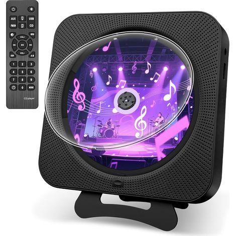 Lecteur CD Portable Bluetooth, Lecteur de CD de Bureau avec Haut-Parleur HiFi Intégrés, écran LED Audio avec Télécommande Prise Radio FM USB AUX, Noir (1/5)