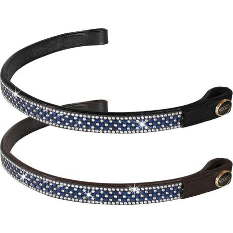Cob, Marrone: Frontalino per briglia inglese in cuoio con file di strass Blue Diamond