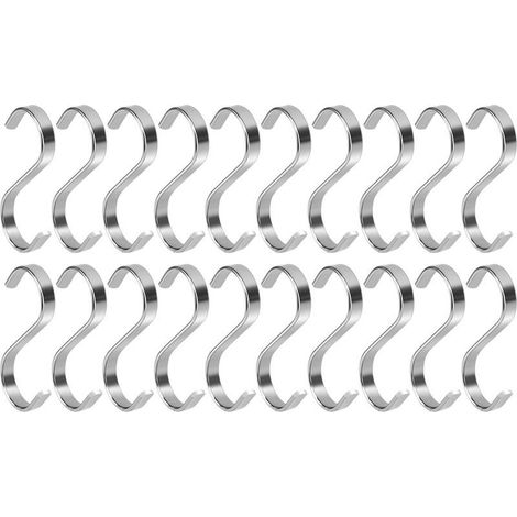 Crochet plat en acier inoxydable épais en forme de S, crochet de cuisine plat en forme de S pour suspendre les aliments, adapté au séchage des saucisses, des charcuteries, du poisson séché, etc (1/5)