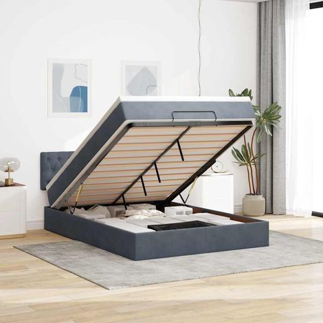 vidaXL Cadre de lit ottoman avec matelas gris foncé 140x190 cm velours (1/5)