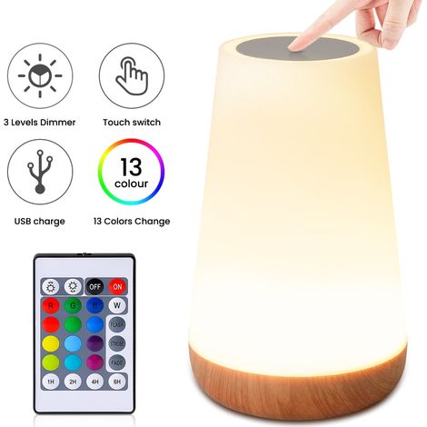 Lampe Tactile, Lampe de Chevet, Veilleuse Rechargeable avec Télécommande, Lumière Chaude et RGB 13 Couleurs, Variateur d'Intensité pour Chambre (1/5)