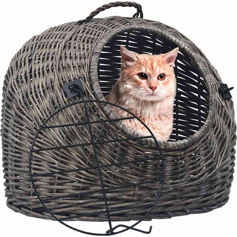 Cage de transport pour chats - Caisse de transport pour chat et chien Gris 50x42x40 cm Saule naturel BV893344 - BonneVie (1/5)