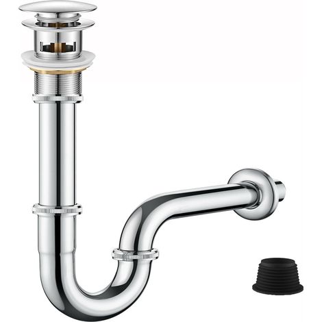 Siphon de lavabo - Bonde d'écoulement pop-up - Bonde d'écoulement - Débordement - Siphon universel pour lavabo et lavabo - Bonde de vidange spécialement conçue (bonde d'écoulement avec trop-plein (1/5)