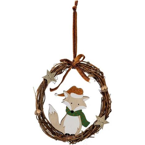 Paris Prix - Sujet De Noël En Bois renard 19cm Cuivre