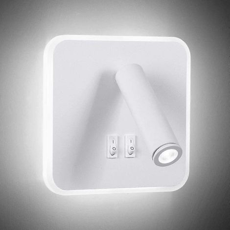 Applique murale LED moderne 8 W avec interrupteur pivotant à 350° et spot LED 3 W pour l'intérieur, idéale pour la chambre, la table de chevet ou le salon. Couleur : blanc 6000 K. (1/5)