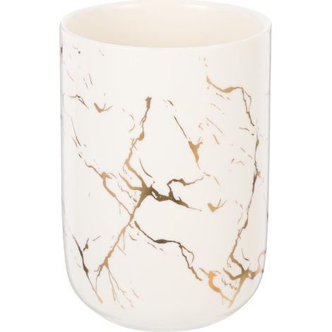 Gobelet à bain de bouche en céramique motif marbre blanc — Polyvalent pour hôtels et salles de bain, portable et pratique — Gobelet de rangement compact et léger (1/5)