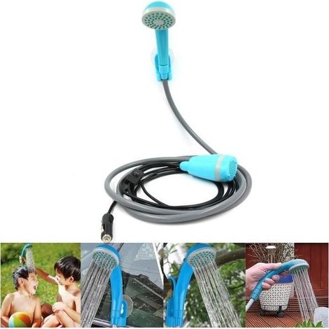 Douche portable extérieure 12V avec pommeau et tuyau Pompe à eau pour camping et randonnée 2,5 L/min Chargeur allume-cigare (1/4)