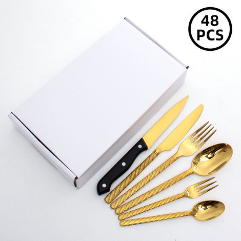 (Ensemble de 48 pièces - doré) Ensemble de couverts en acier inoxydable 304