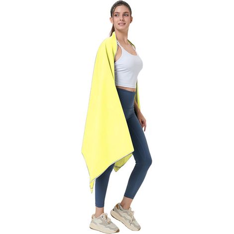 Jaune – Serviette microfibre 76x190cm, fermeture magnétique, séchage rapide, légère, absorbante, idéale plage piscine sauna (1/5)