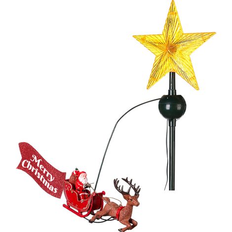 Puntale Topper Per Albero Di Natale Con Stella E Slitta Rotante