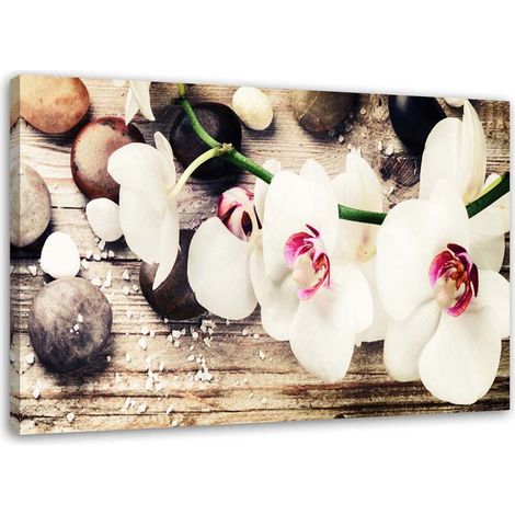 Tableau sur toile Orchidée pierres Zen Blanc 90x60 (1/5)