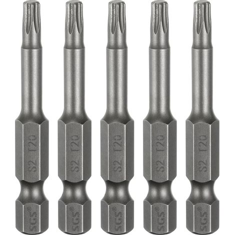 5Pcs Embout Tournevis T20 1/4" Tige Hexagonale 2" (50mm) Long (1/5)