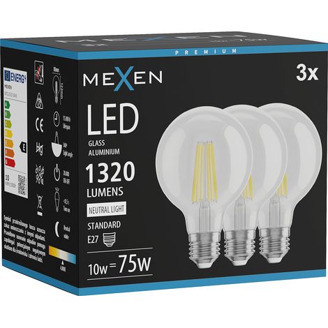 Mexen Vintis 3x Ampoule filament LED E27, G80, 10W, Neutre - 4000K, 1320 lm, clair - L155-E27-1040-00x03 (1/5)