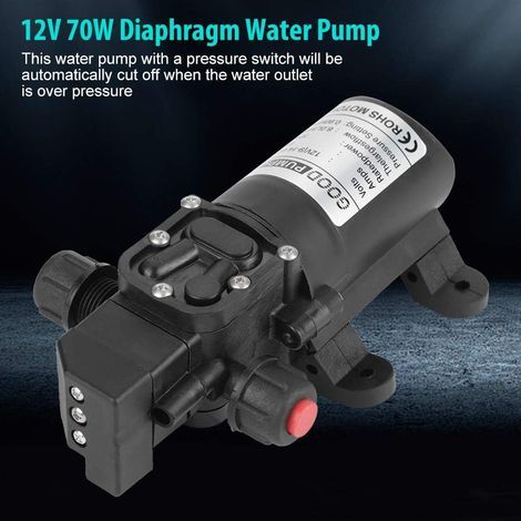 Wasserpumpe mit selbstansaugender Funktion, Hochdruck-Wasserpumpe, DC 12V 0.9Mpa 6L/Min Membran-Hochdruckwasserpumpe 70W selbstansaugend für Wohnmobil, Boot, Garten (1/4)