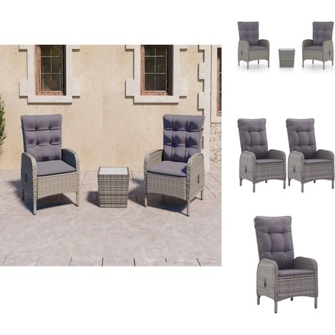 Gartenmöbel-Sets - Living 3-tlg. Bistro-Set Poly Rattan und Glas Grau (1/5)