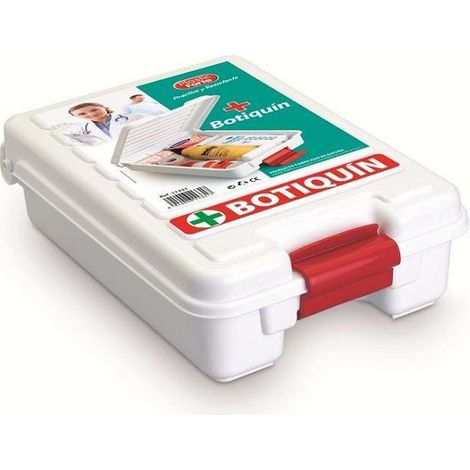 Caja botiquín Primeros Auxilios portátil con Tapa y asa  Blanco (1/2)