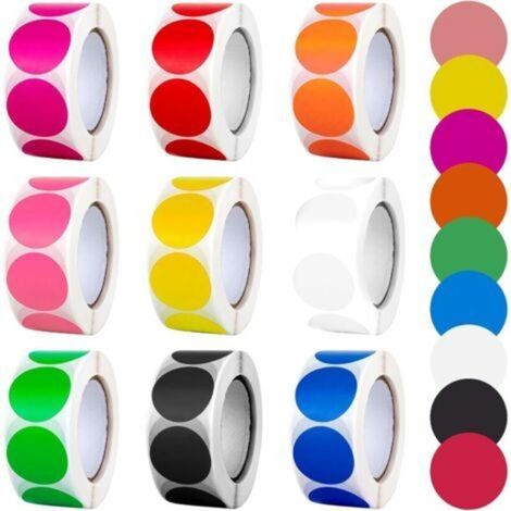Gommettes Rondes 4500 Pièces Gommettes Autocollantes 25mm Etiquettes Pastille Autocollante, Pastilles Autocollantes pour Calendrier Scrapbooking 7 Rouleaux (500 Pièces/Rouleau) (1/5)